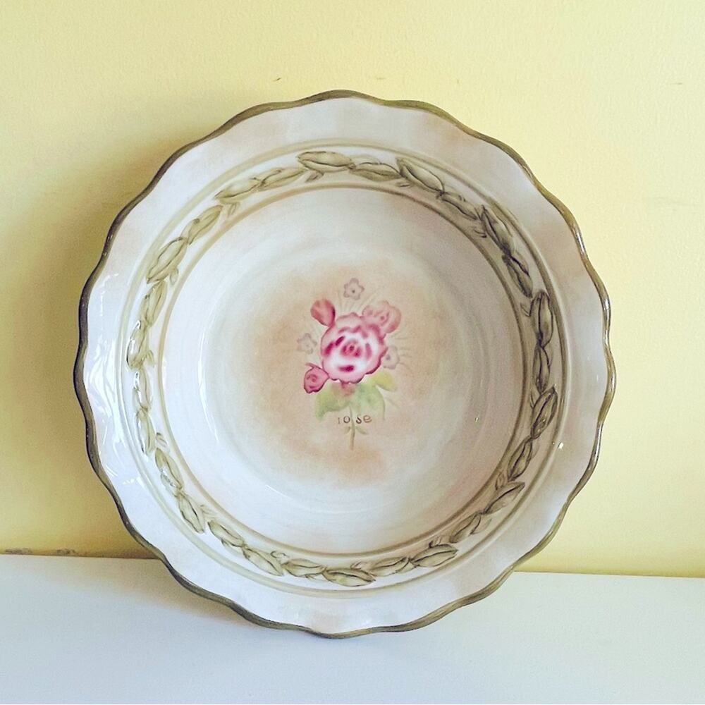 Vtg 222 Fifth Cheri’s Roses Large Serving Bowl Salad Centerpiece Decorative Bowl